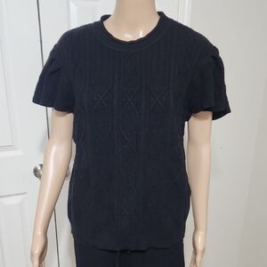 NWT Sugarlips 1x Black Cable Knit Flutter Sleeve Sweater